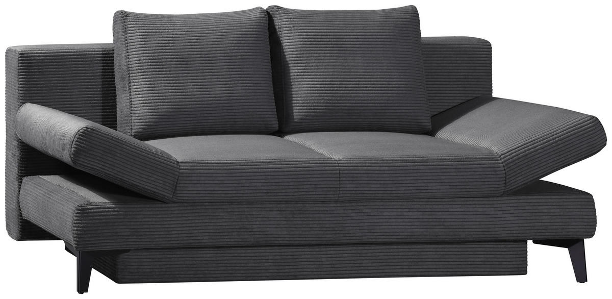 SCHLAFSOFA Cord Anthrazit  inkl. Bettkasten, Schlaffunktion, Armteilverstellung  - Anthrazit/Schwarz, Design, Textil/Metall (200/85/90cm) - Novel