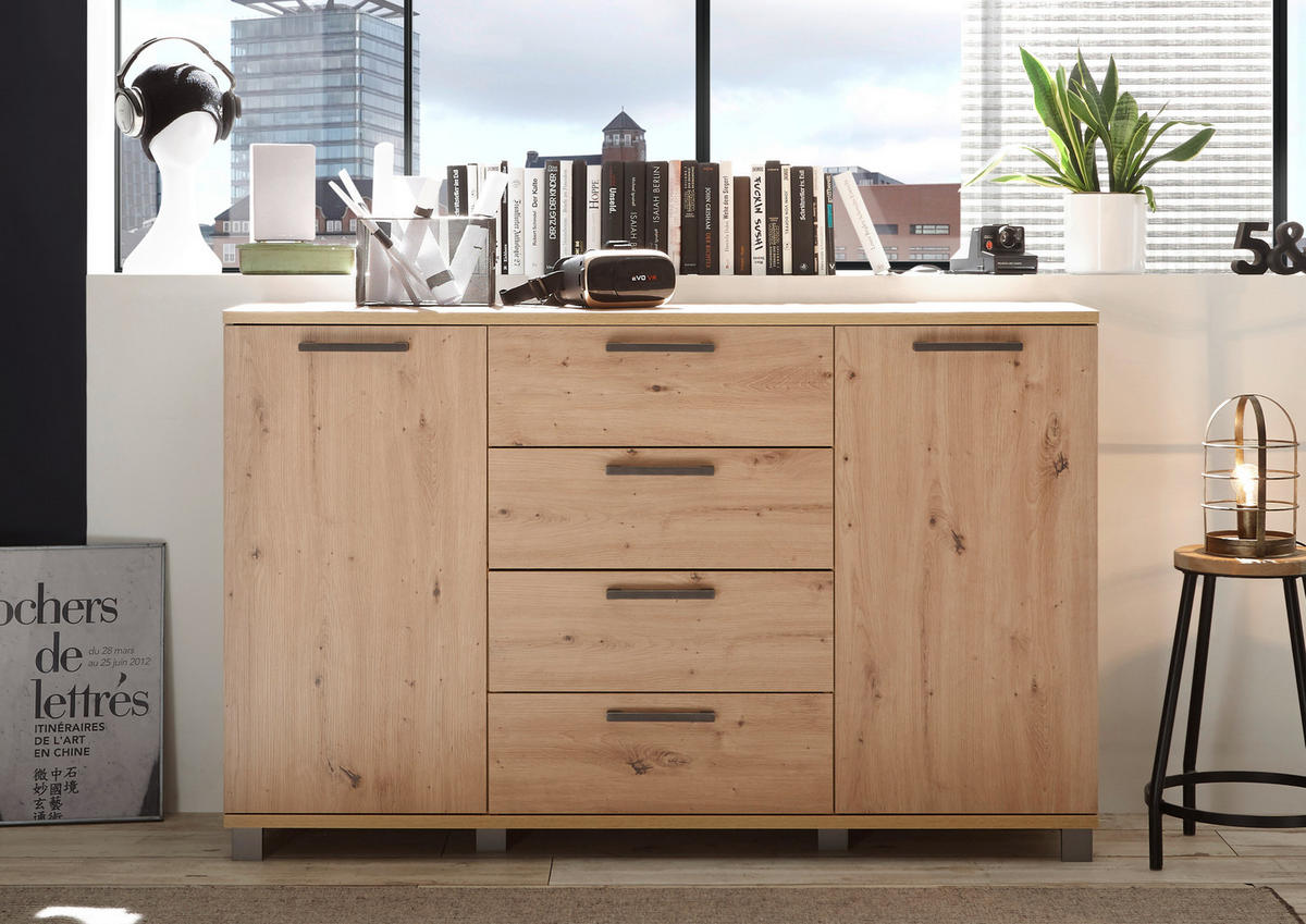 KOMMODE  in 150/95/38 cm  - Eichefarben/Graphitfarben, Design, Holzwerkstoff/Kunststoff (150/95/38cm) - Carryhome