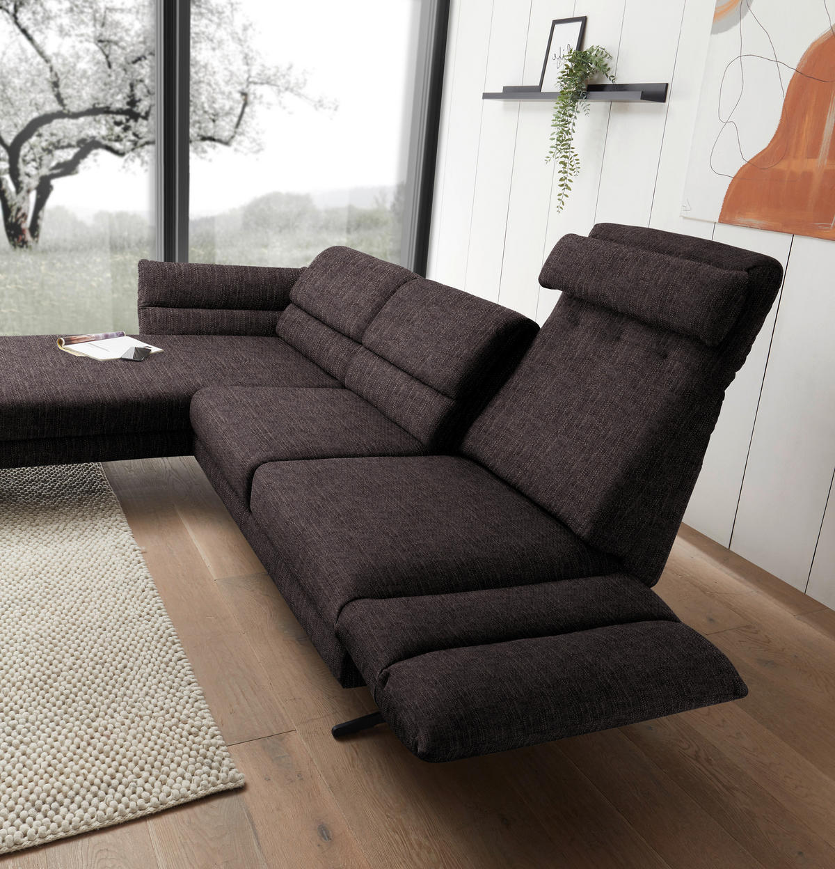 ECKSOFA in Flachgewebe Mokka  - Schwarz/Mokka, Design, Textil/Metall (176-217/279-327cm) - Dieter Knoll