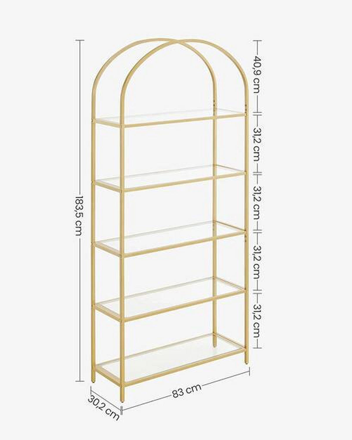 BÜCHERWAND Goldfarben  - Goldfarben, Basics, Glas/Metall (83/183,5/30,2cm) - Boxxx