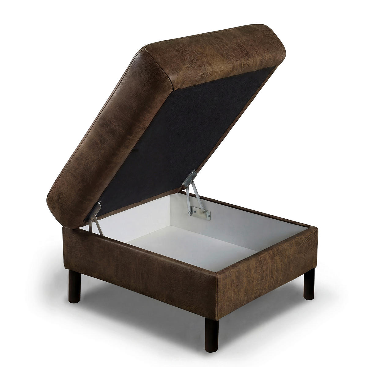 HOCKER Lederlook Echtleder Dunkelbraun  - Dunkelbraun, Design, Leder/Textil (70/48/60cm) - Livetastic