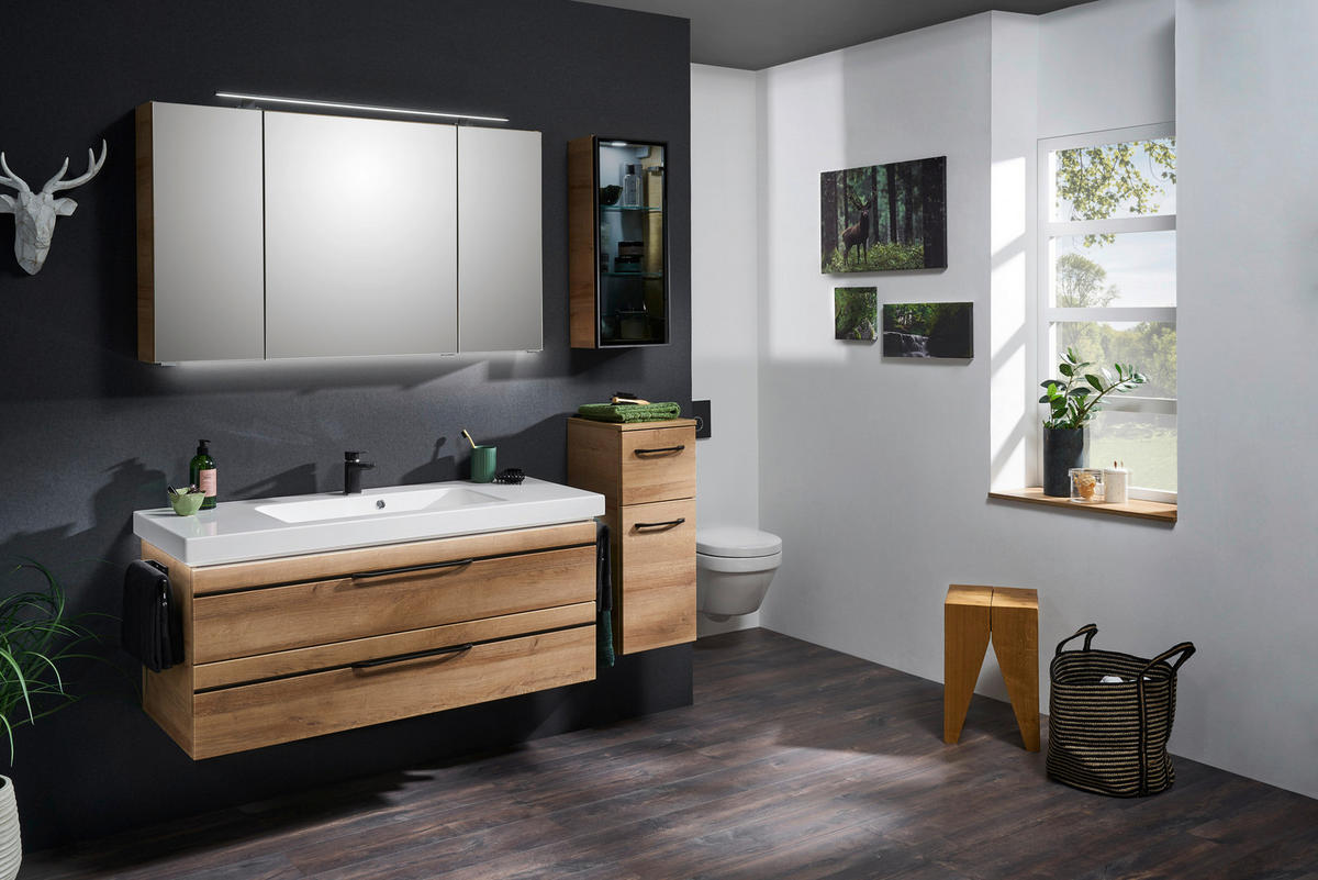 HÄNGESCHRANK 30/70/17 cm  - Eichefarben/Schwarz, KONVENTIONELL, Glas/Holzwerkstoff (30/70/17cm) - Sadena