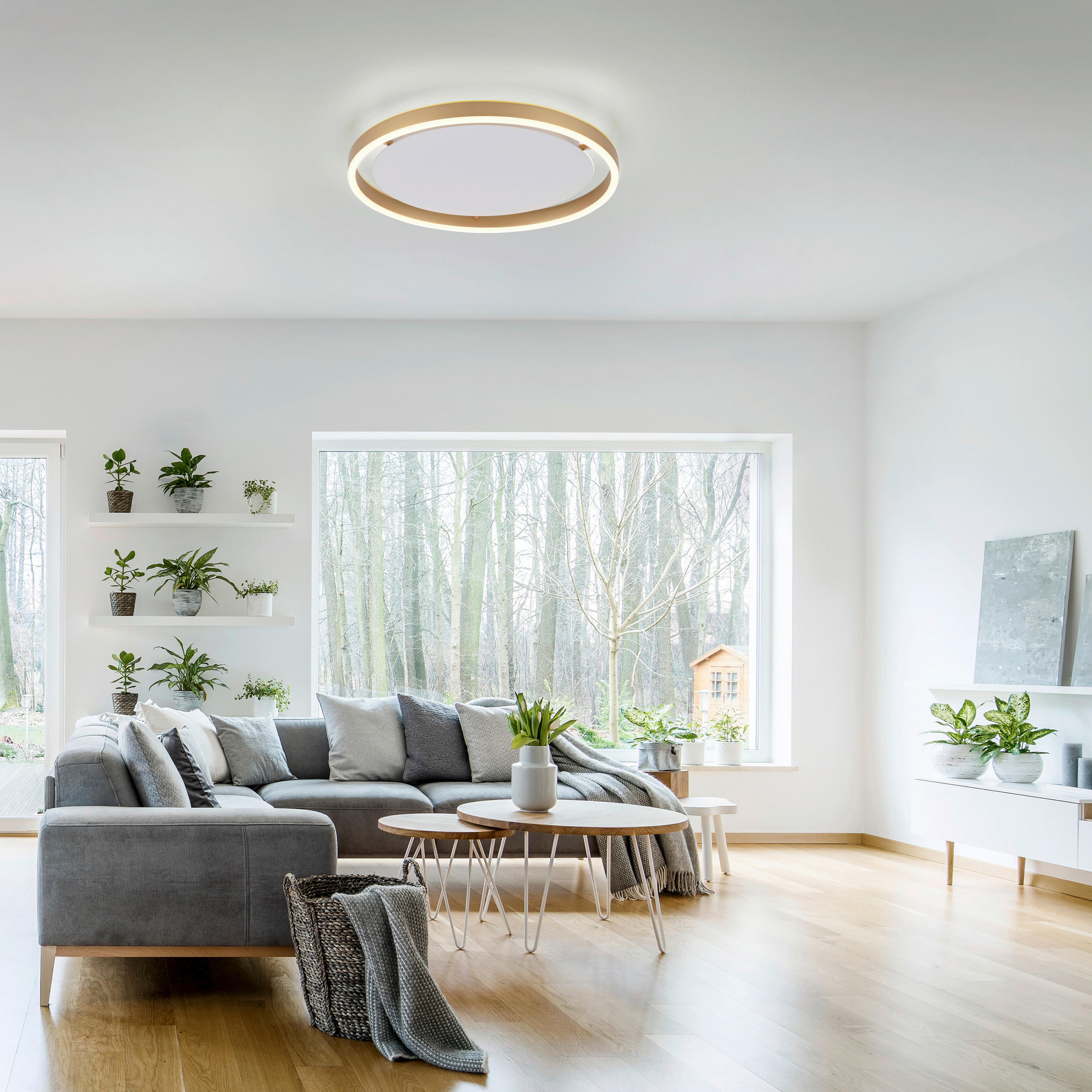 LED-DECKENLEUCHTE Riuts 39,3/39,3/5,3 cm   - Messingfarben, Design, Kunststoff/Metall (39,3/39,3/5,3cm)