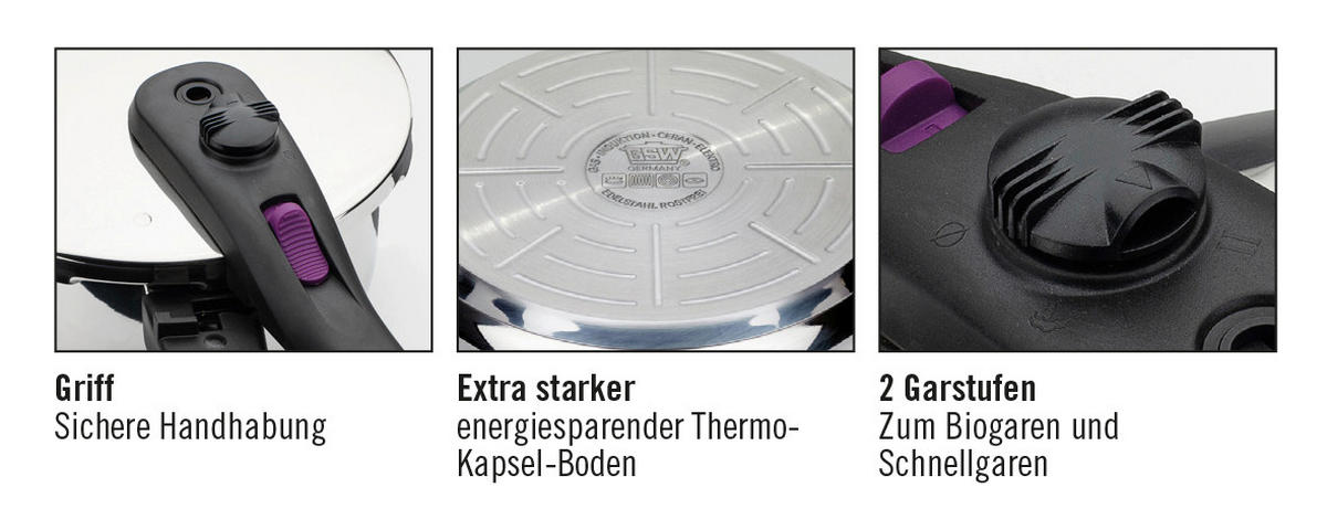 SCHNELLKOCHTOPFSET SYSTEM RAPID 6 + 4 L  - Silberfarben, Basics, Metall (22cm) - GSW