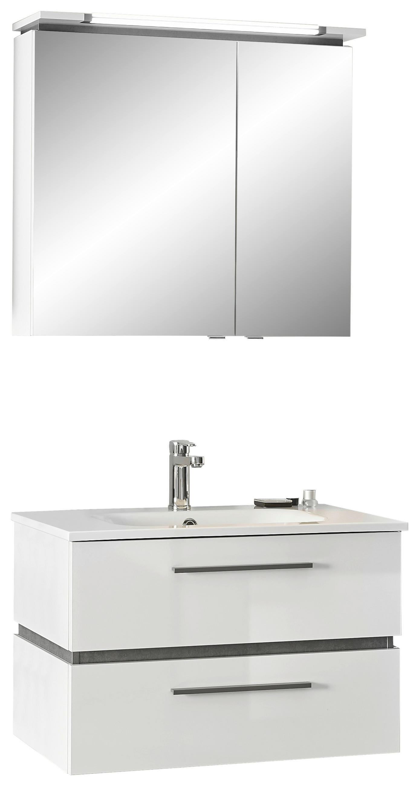 BADEZIMMER 3-teilig  in 81 cm  - Weiß/Grau, Design, Glas/Holzwerkstoff (81cm) - Musterring