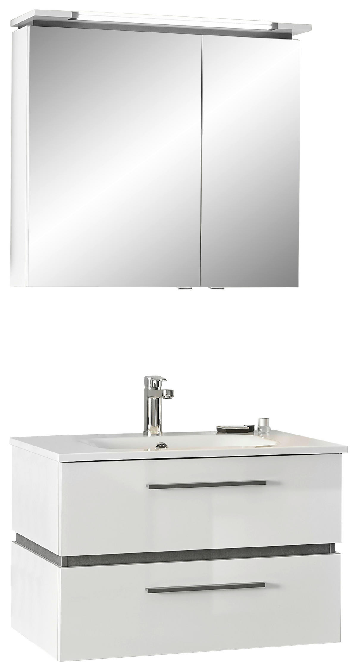 BADEZIMMER 3-teilig  in 81 cm  - Weiß/Grau, Design, Glas/Holzwerkstoff (81cm) - Musterring