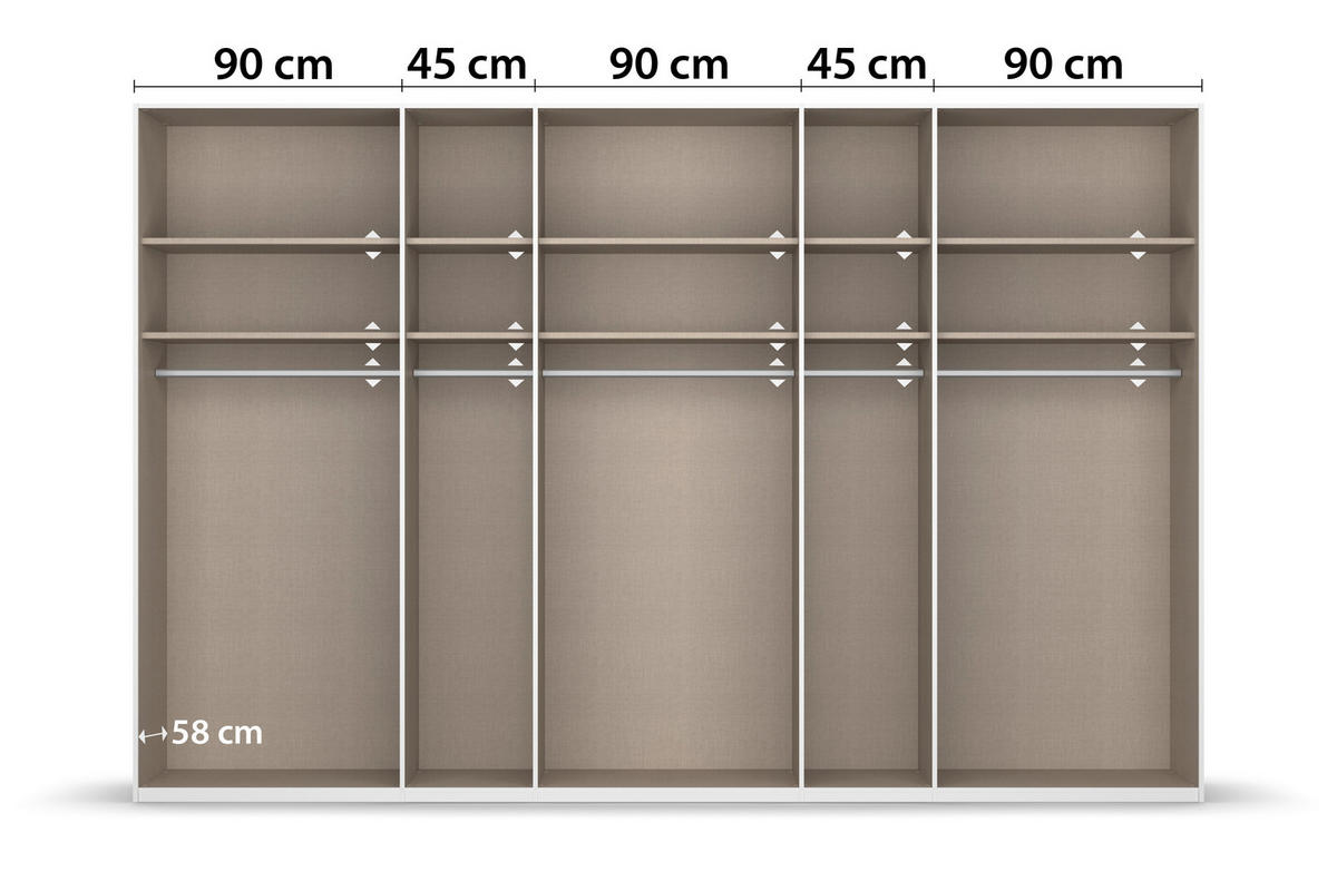 SCHWEBETÜRENSCHRANK 361/223/68 cm 4-türig Graphitfarben, Seidengrau  - Chromfarben/Seidengrau, KONVENTIONELL, Glas/Holzwerkstoff (361/223/68cm) - Novel