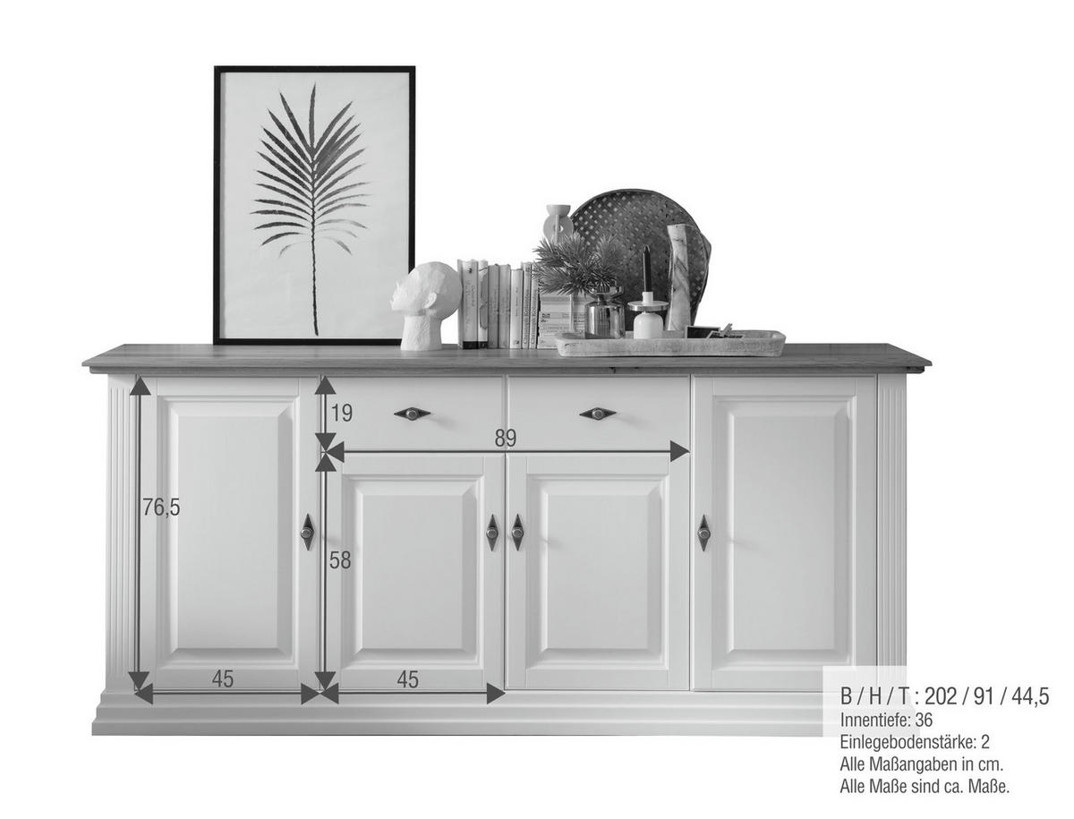 SIDEBOARD  in 202/91/45 cm  - Weiß, Design, Holz (202/91/45cm) - Livetastic