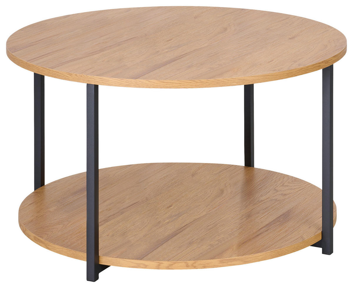 KLUBSKA MIZA, črna, barve hrasta  - črna/barve hrasta, Moderno, kovina/leseni material (80/80/45cm) - Boxxx