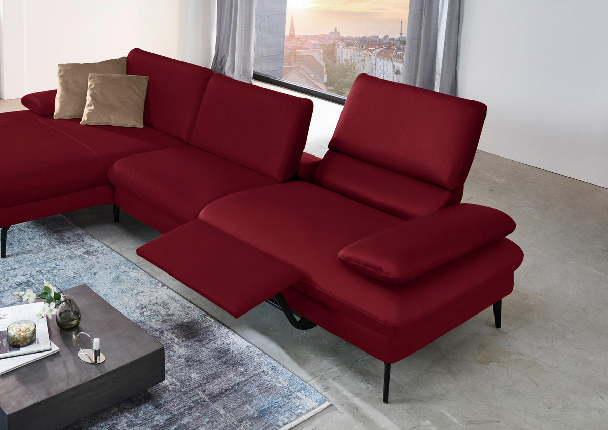 ECKSOFA in Echtleder Dunkelrot  - Schwarz/Dunkelrot, Design, Leder/Metall (157/325cm) - Dieter Knoll
