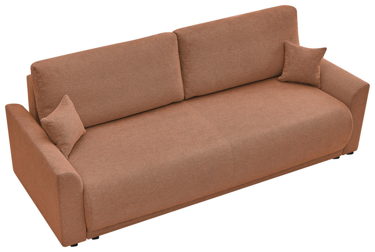SCHLAFSOFA KIMMY Struktur Rostfarben  inkl. Zierkissen, Rückenkissen, Bettkasten  - Rostfarben/Schwarz, Design, Kunststoff/Textil (234/90/103cm) - P & B