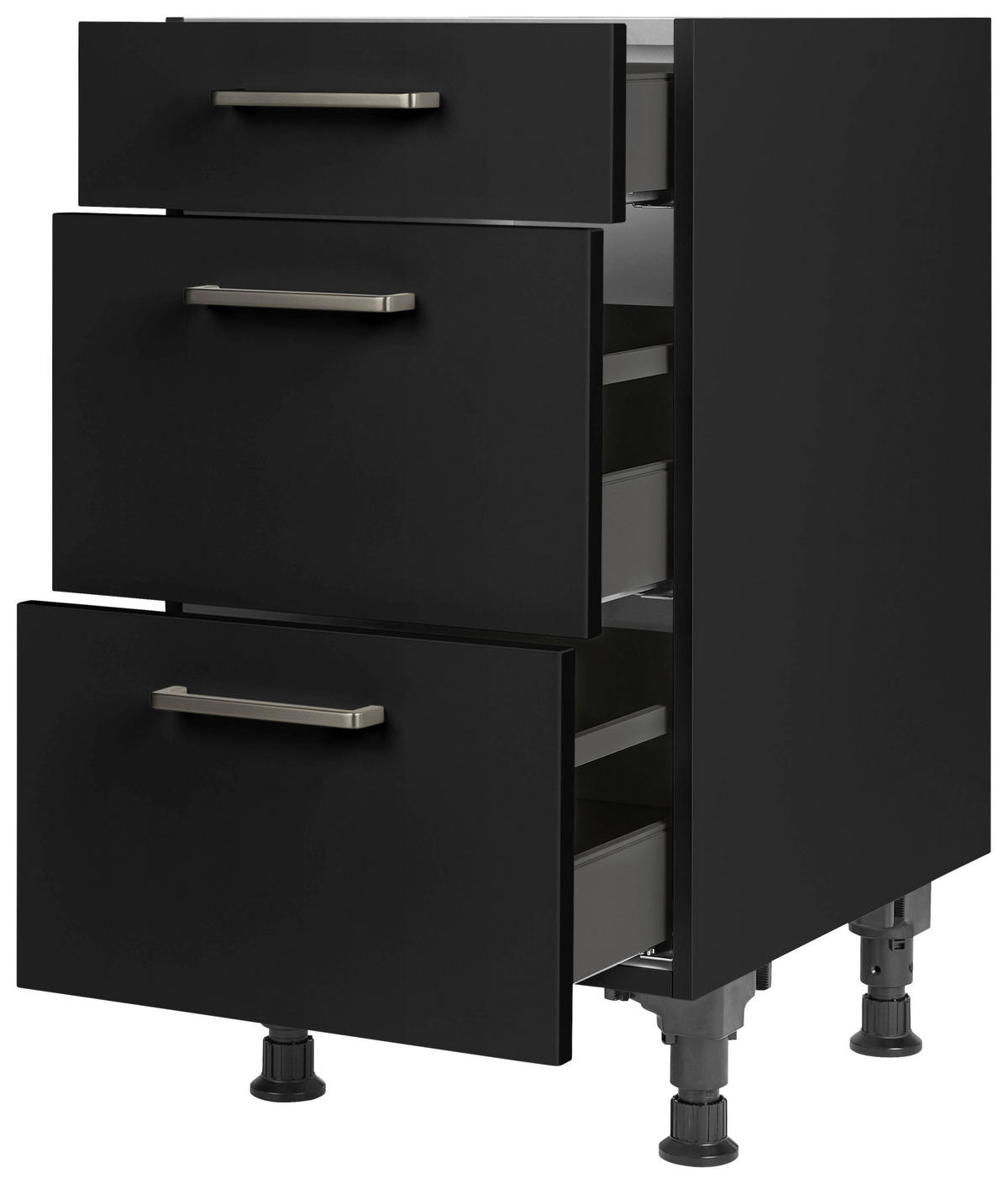 SCHUBKASTENUNTERSCHRANK 45/87/56 cm  in Schwarz  - Edelstahlfarben/Schwarz, MODERN, Holzwerkstoff/Metall (45/87/56cm) - Nobilia