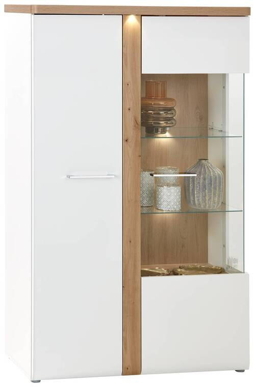 VITRINE in Weiß, Eichefarben  - Chromfarben/Eichefarben, MODERN, Glas/Holzwerkstoff (98,5/164/43,2cm)