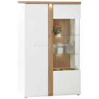 VITRINE in Weiß, Eichefarben  - Chromfarben/Eichefarben, MODERN, Glas/Holzwerkstoff (98,5/164/43,2cm)