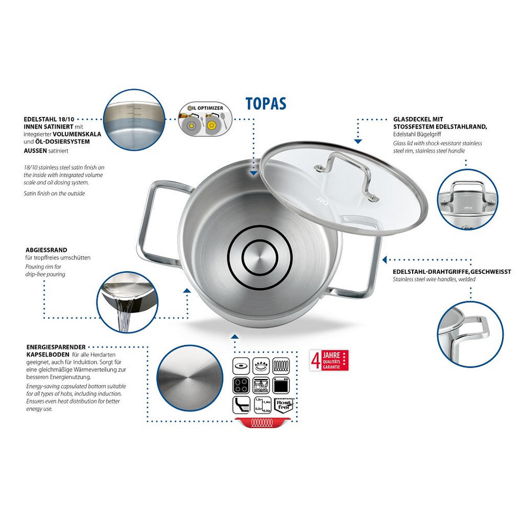 Thumbnail - ELO Fleischtopf Topas, Silber, Metall, 1,7 L, rund, backofengeeignet, Kochen, Töpfe, Fleischtöpfe