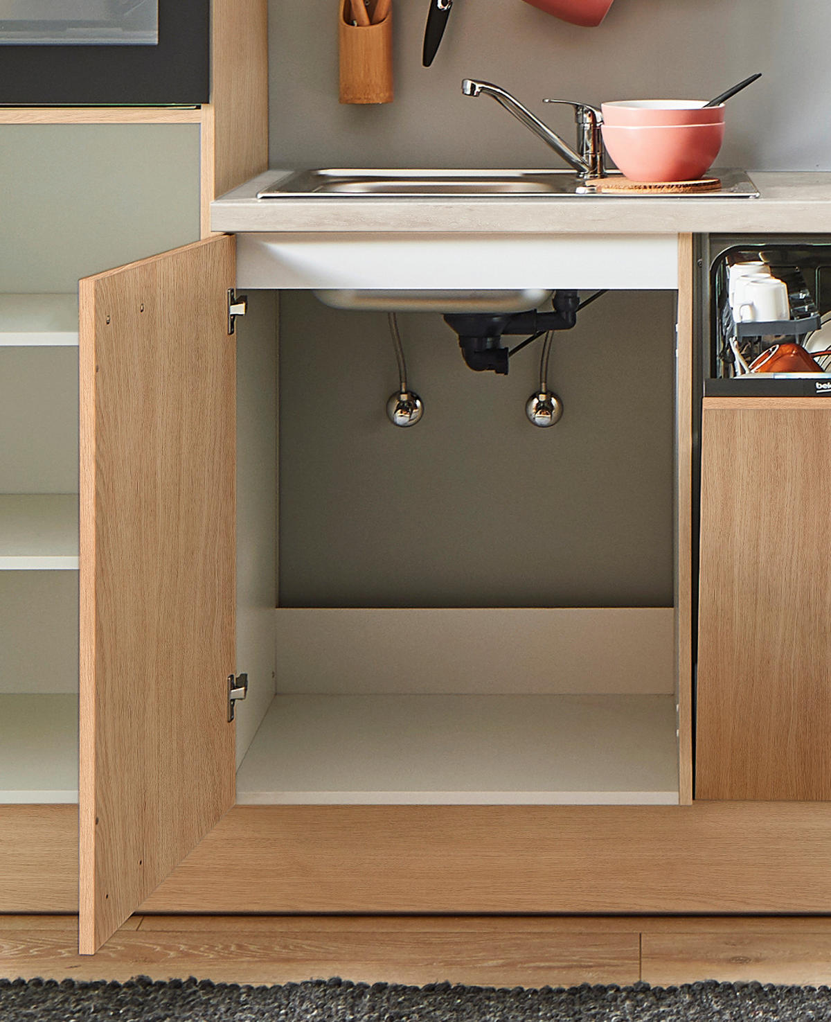 KÜCHENBLOCK PN 100 290 cm  in Eichefarben, Beigebraun  - Eichefarben/Beigebraun, Design, Holzwerkstoff/Metall (290cm) - Pino