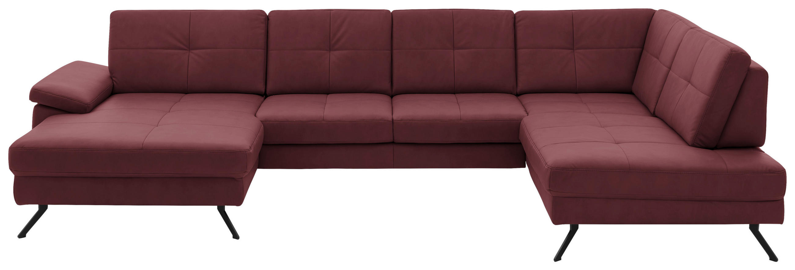 WOHNLANDSCHAFT Lederlook, Mikrofaser Bordeaux  - Bordeaux/Schwarz, Design, Textil/Metall (179/343/220cm) - Beldomo System