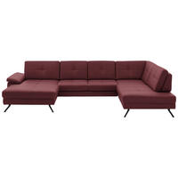 WOHNLANDSCHAFT Lederlook, Mikrofaser Bordeaux  - Bordeaux/Schwarz, Design, Textil/Metall (179/343/220cm) - Beldomo System