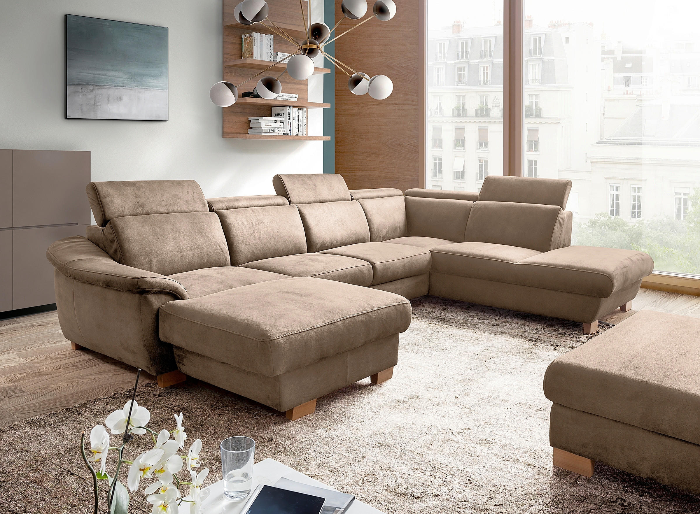 WOHNLANDSCHAFT Mikrofaser Braun  - Naturfarben/Braun, Design, Holz/Textil (238/347/273cm) - Livetastic