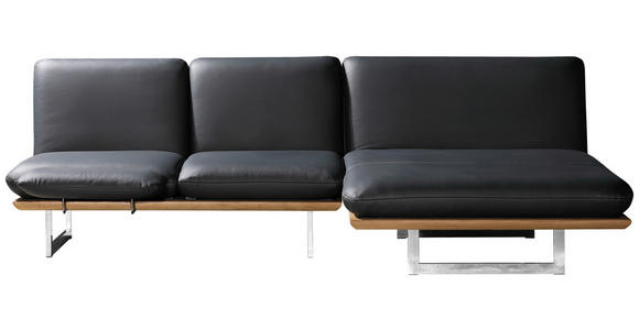 OTTOMANE in Echtleder Schwarz - Chromfarben/Schwarz, Design, Leder/Holz (134/92/165/218cm) - Dieter Knoll