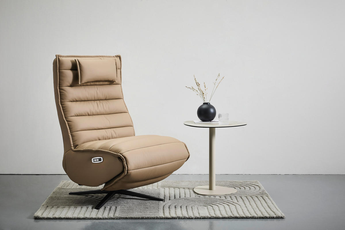 RELAXSESSEL Lederlook Echtleder Relaxfunktion, Fußteilverstellung, Nackenkissen    - Taupe/Schwarz, Design, Leder/Textil (68/108/84cm) - Stylife