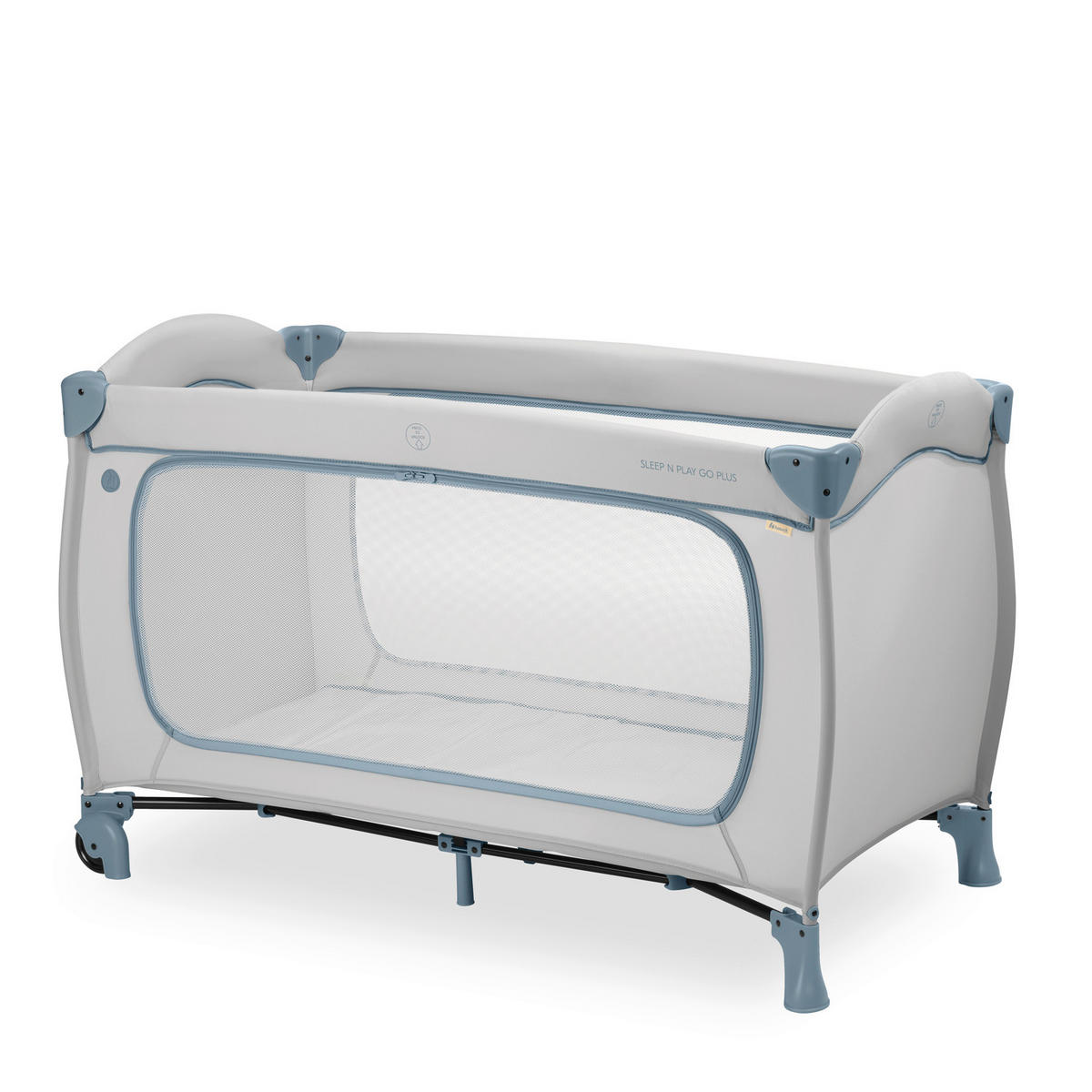 REISEBETT Sleep N Play Go Plus Greige, Pastellblau  - Greige/Pastellblau, Basics, Kunststoff/Textil (69/82/125cm) - Hauck