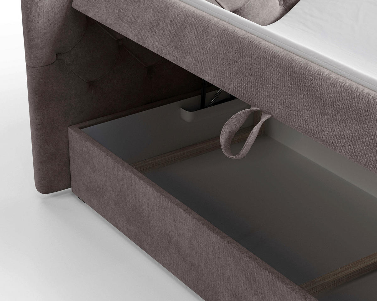BOXBETT 140/200 cm,  in Taupe, Bettkasten, Topper, H2 + H3 = mittel + fest  - Taupe/Schwarz, MODERN, Holz/Kunststoff (140/200cm) - MID.YOU