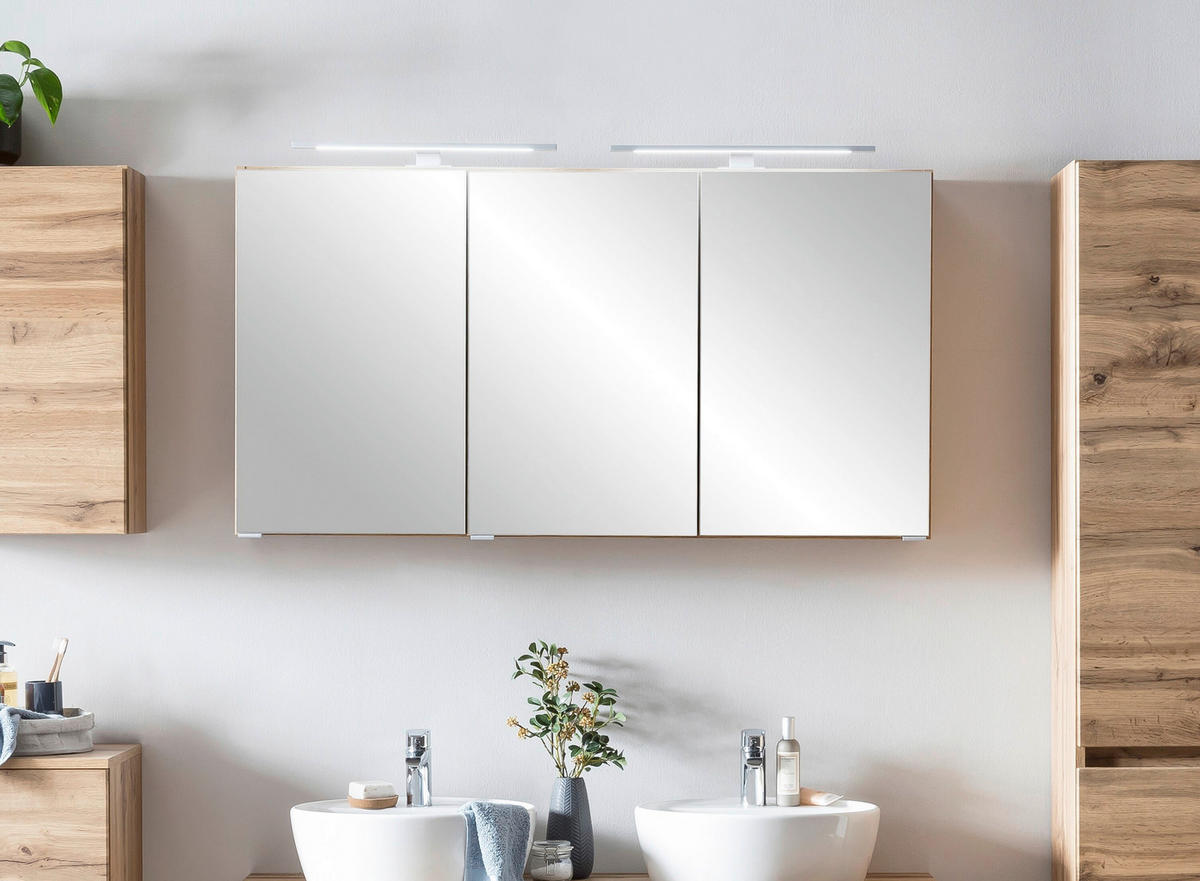 SPIEGELSCHRANK 120/64/20 cm  - Eiche Wotan/Alufarben, Natur, Glas/Holzwerkstoff (120/64/20cm) - Xora