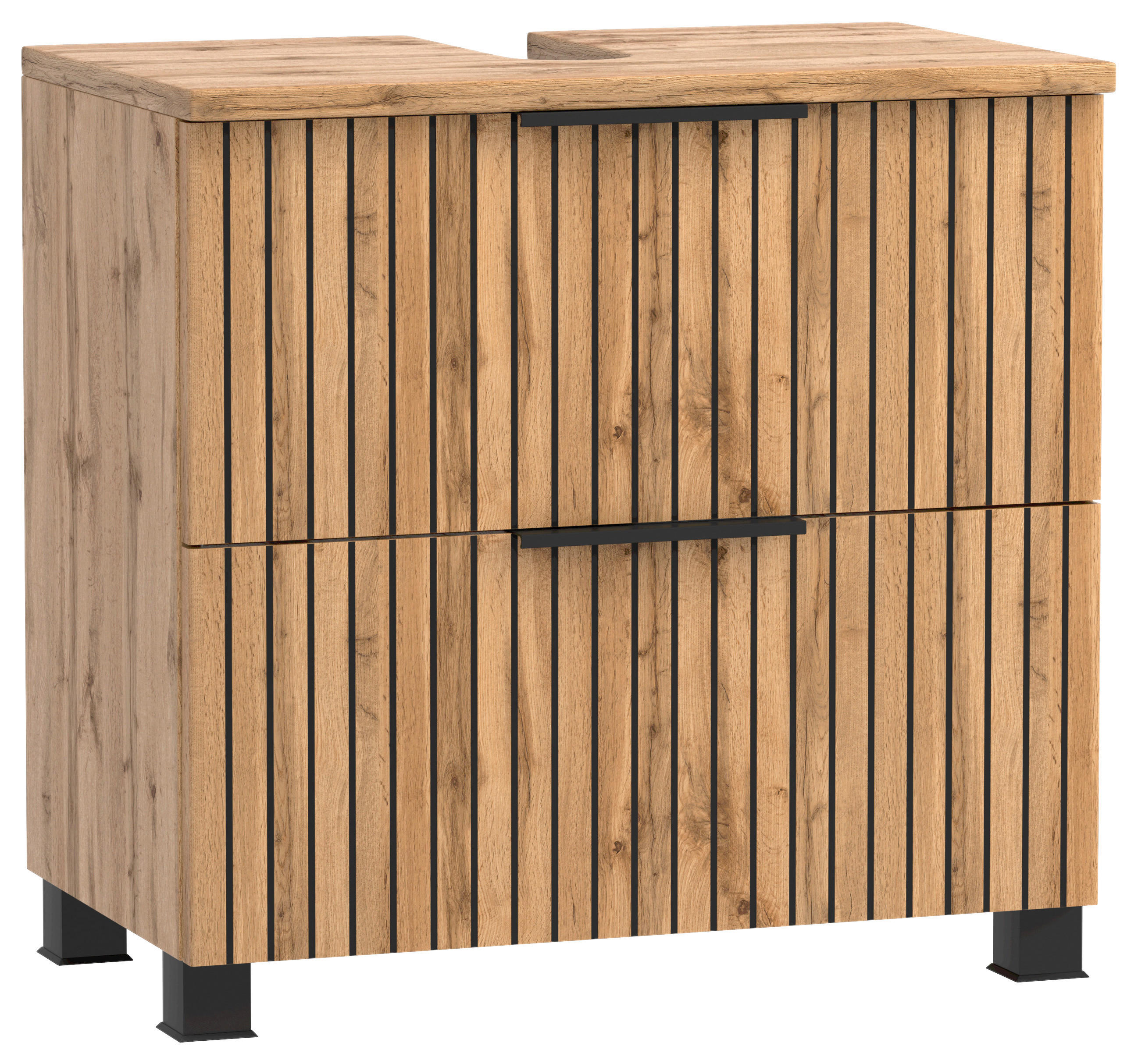 WASCHBECKENUNTERSCHRANK 60/54/35 cm  - Eiche Wotan/Schwarz, MODERN, Holzwerkstoff/Kunststoff (60/54/35cm) - Held