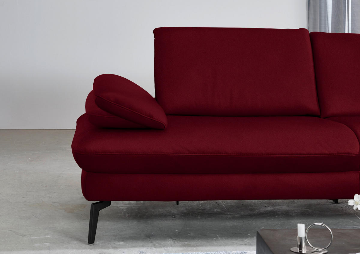 ECKSOFA in Echtleder Dunkelrot  - Schwarz/Dunkelrot, Design, Leder/Metall (325/157cm) - Dieter Knoll