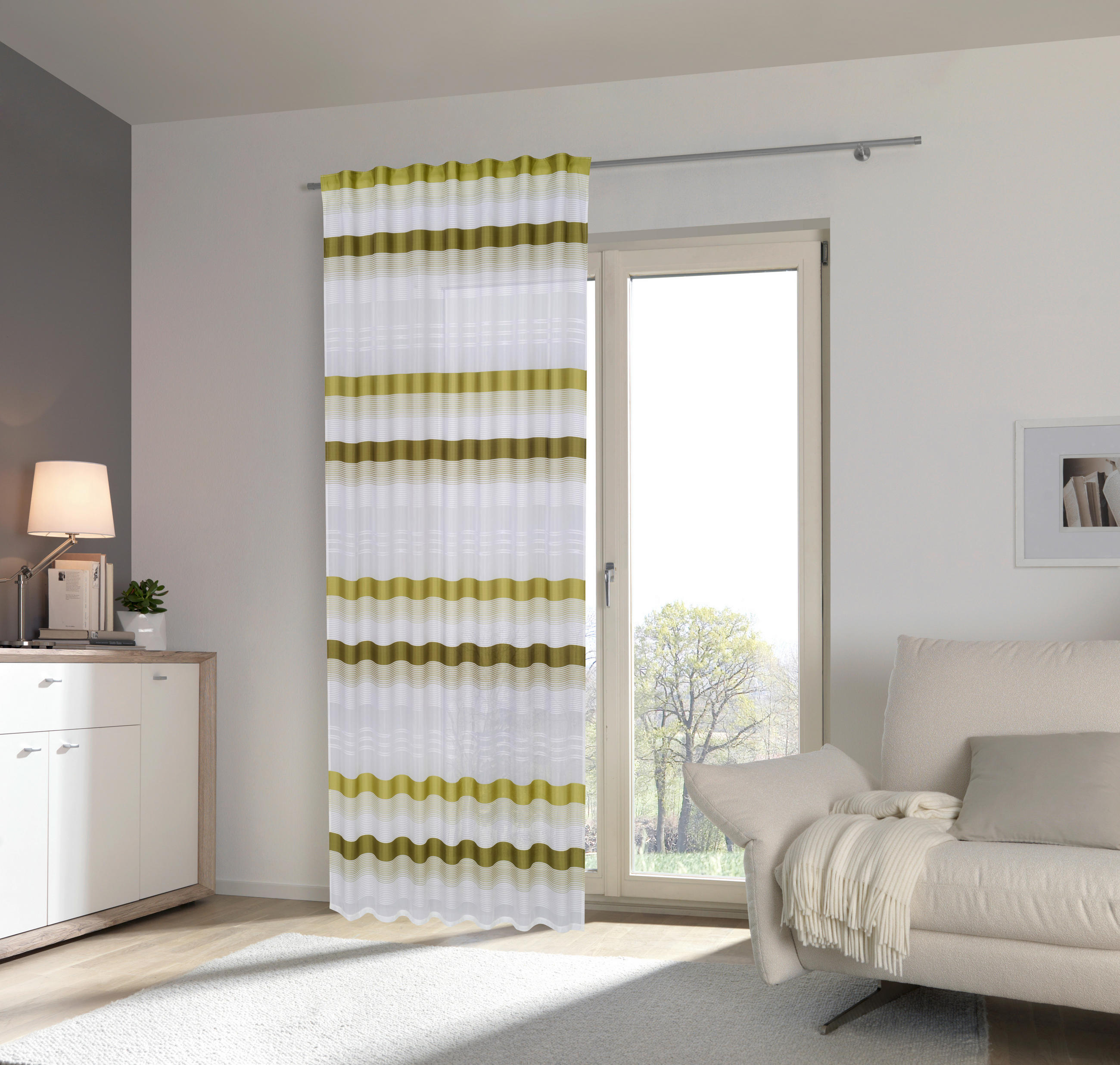 GARDINLÄNGD halvtransparent  - grön, Klassisk, textil (140/245cm) - Esposa