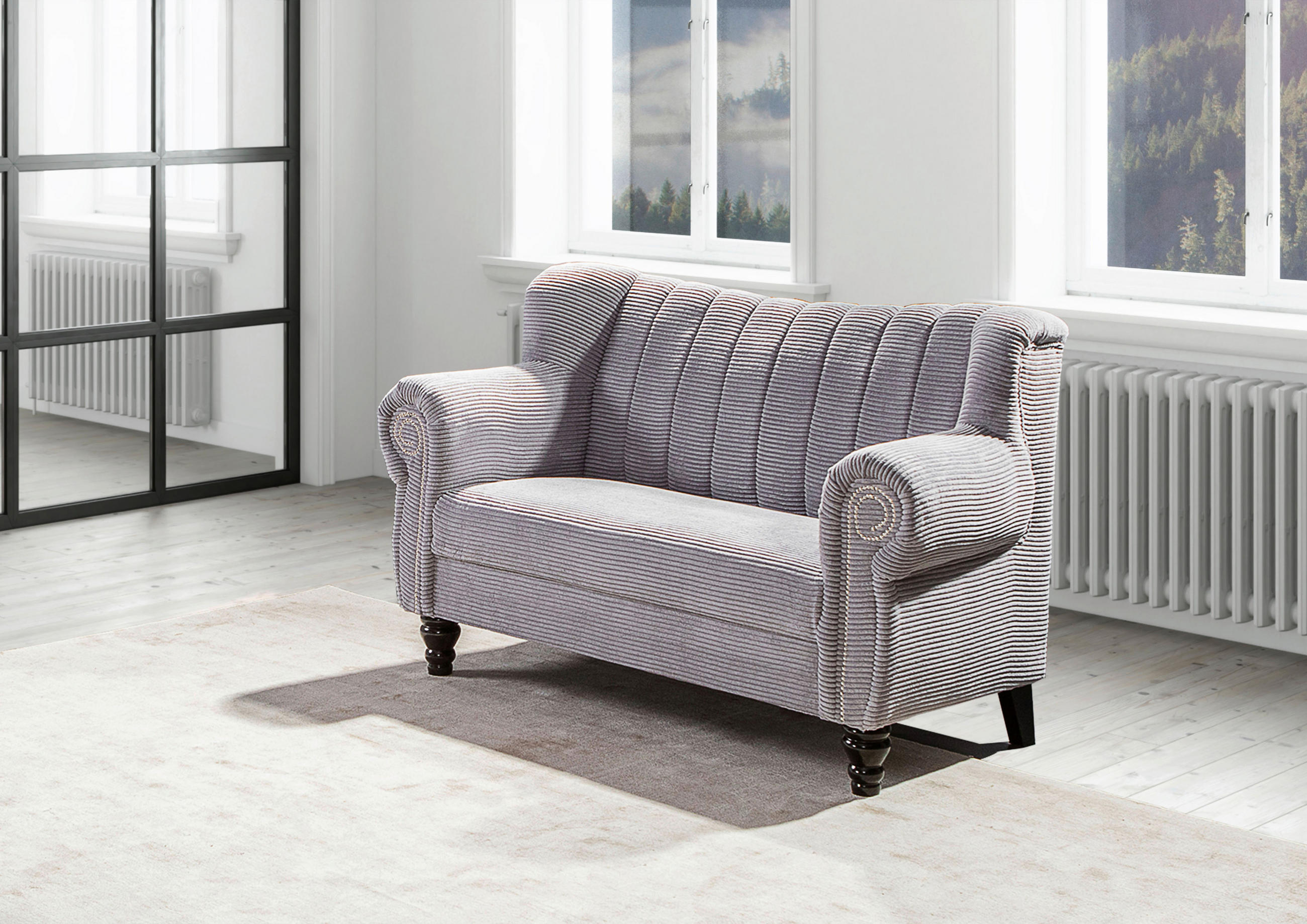 2-SITZER-SOFA Cord Hellgrau - Dunkelbraun/Hellgrau, Design, Holz/Textil (168/96/75cm)