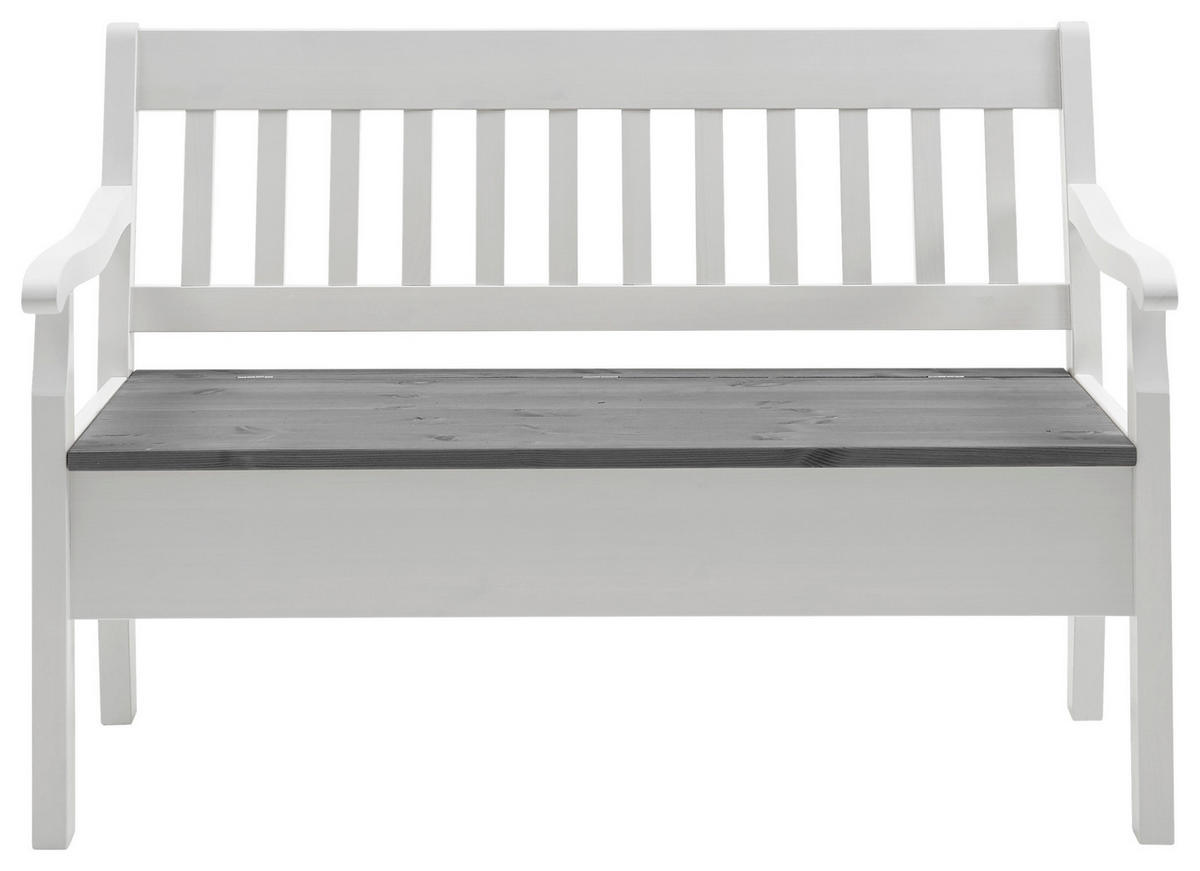 SITZBANK 130/93/58 cm Weiß, Grau Kiefer massiv  - Weiß/Grau, ROMANTIK / LANDHAUS, Holz (130/93/58cm) - Boxxx
