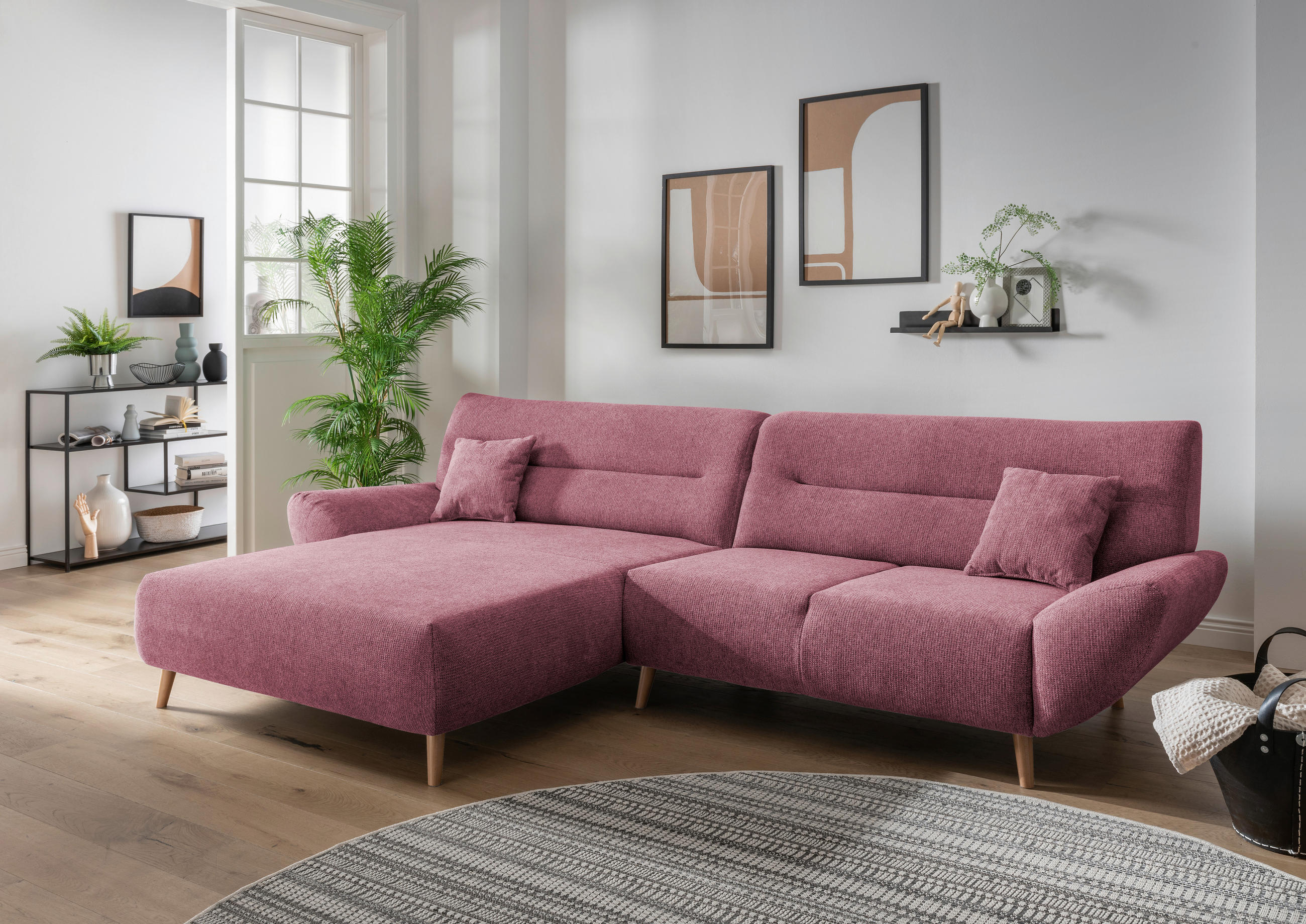 ECKSOFA in Chenille Brombeere  - Wildeiche/Brombeere, Modern, Holz/Textil (166/290cm) - MID.YOU