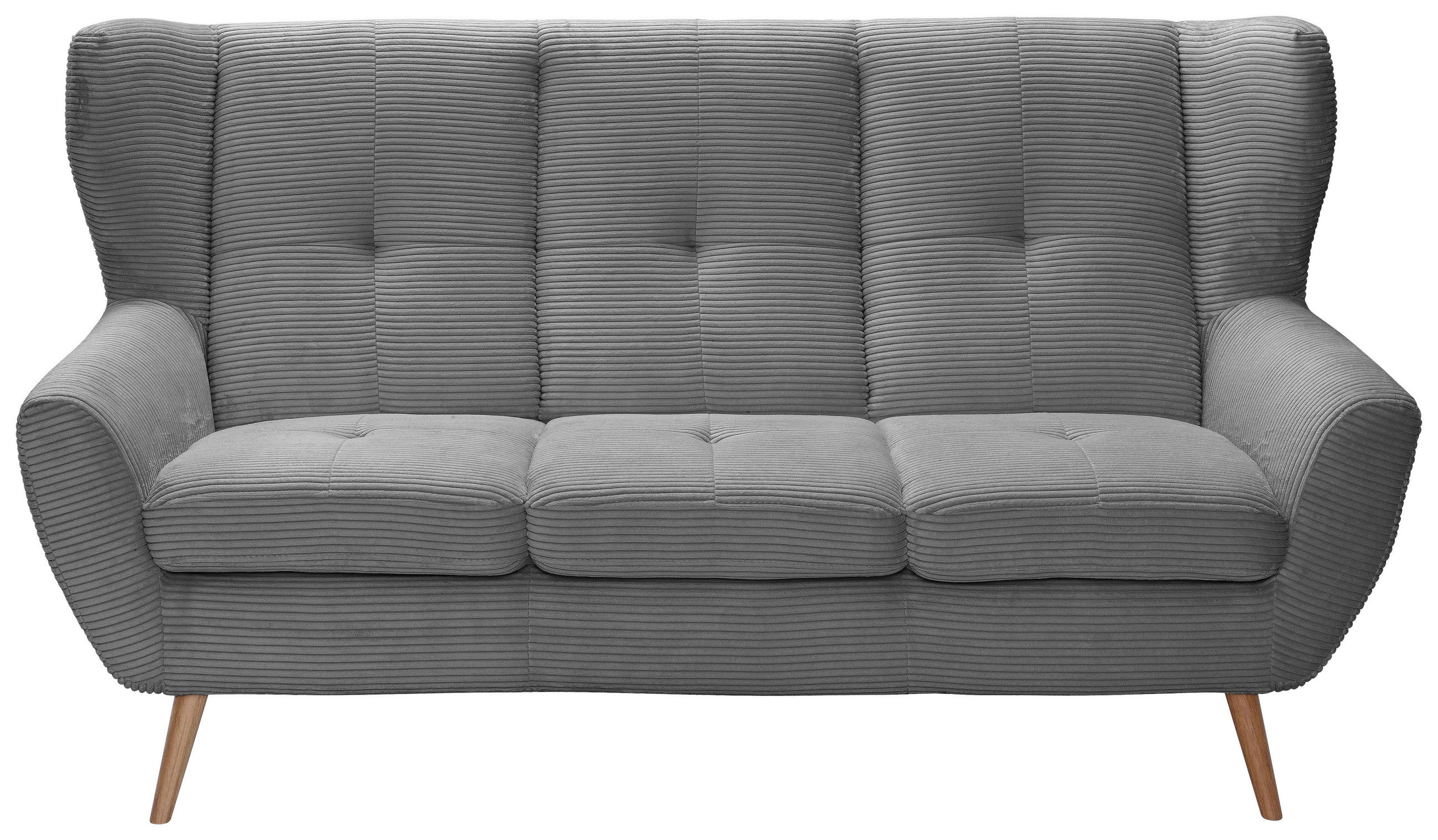 3-SITZER-SOFA Cord Grau  - Eichefarben/Grau, Design, Holz/Textil (190/102/90cm) - Stylife