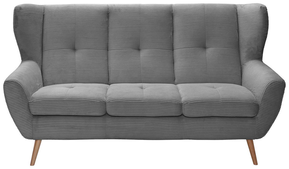 3-SITZER-SOFA Cord Grau  - Eichefarben/Grau, Design, Holz/Textil (190/102/90cm) - Stylife