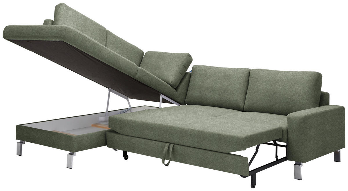 ECKSOFA in Flachgewebe Olivgrün  - Chromfarben/Olivgrün, Design, Textil/Metall (200/276cm) - Hom`in