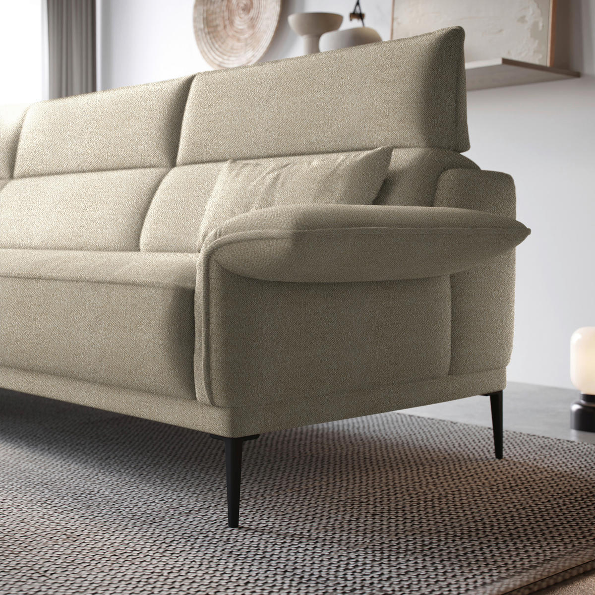 ECKSOFA Bouclé Beige  - Beige/Schwarz, Modern, Textil/Metall (186/330cm) - Johann Jakob