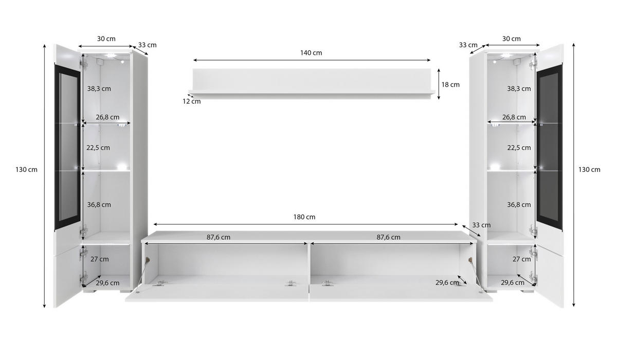 WOHNWAND Vera 4-teilig  in Schieferfarben  240/130/33 cm  - Schieferfarben/Grau, Design, Glas/Holzwerkstoff (240/130/33cm) - Livetastic