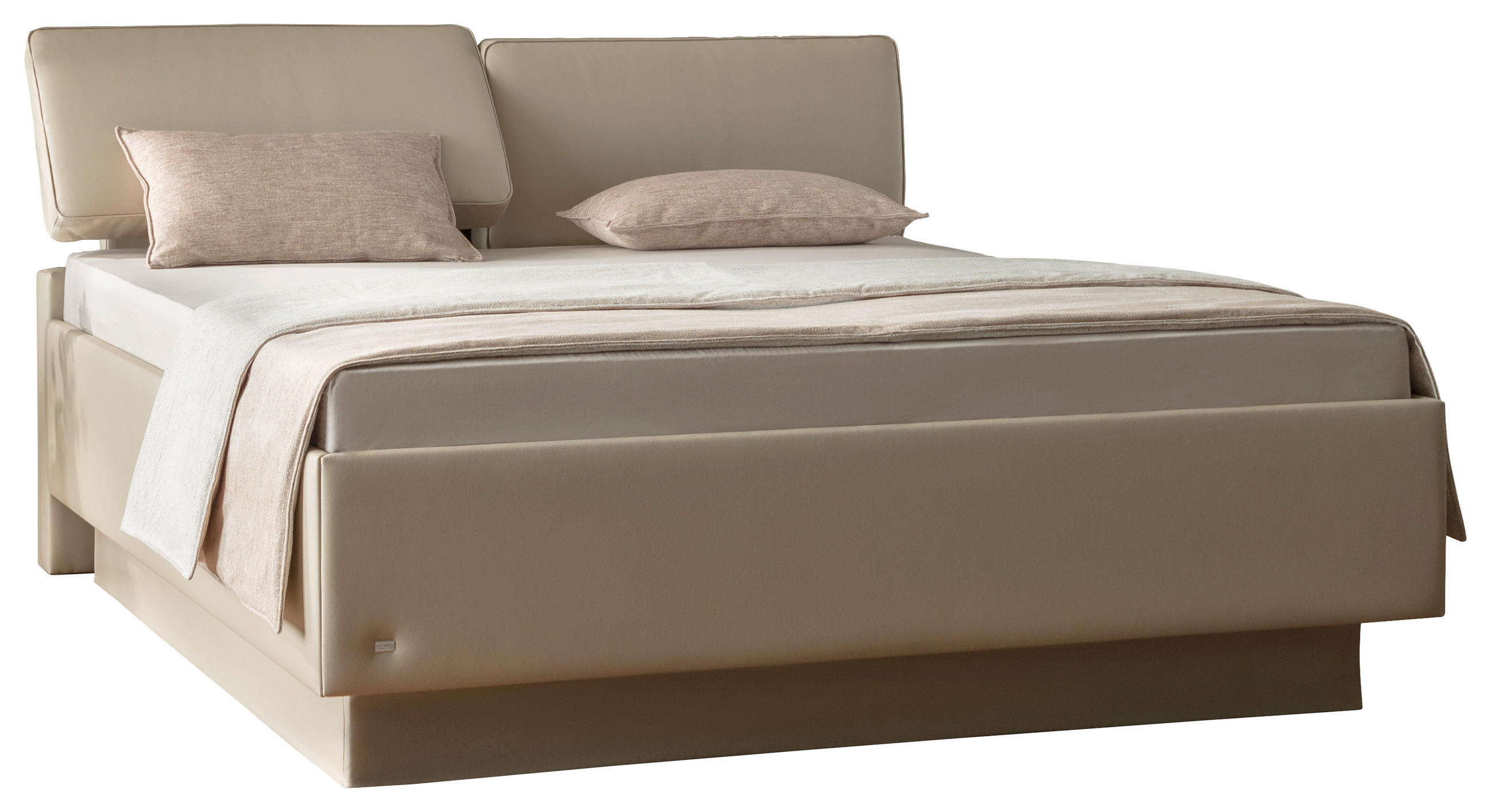 BOXSPRINGBETT 180/200 cm,  in Beige, Matratze, gepolstertes Kopfteil, Kopfteilverstellung, H2 + H3 = mittel + fest  - Beige, Basics, Holzwerkstoff/Textil (180/200cm) - RUF Betten