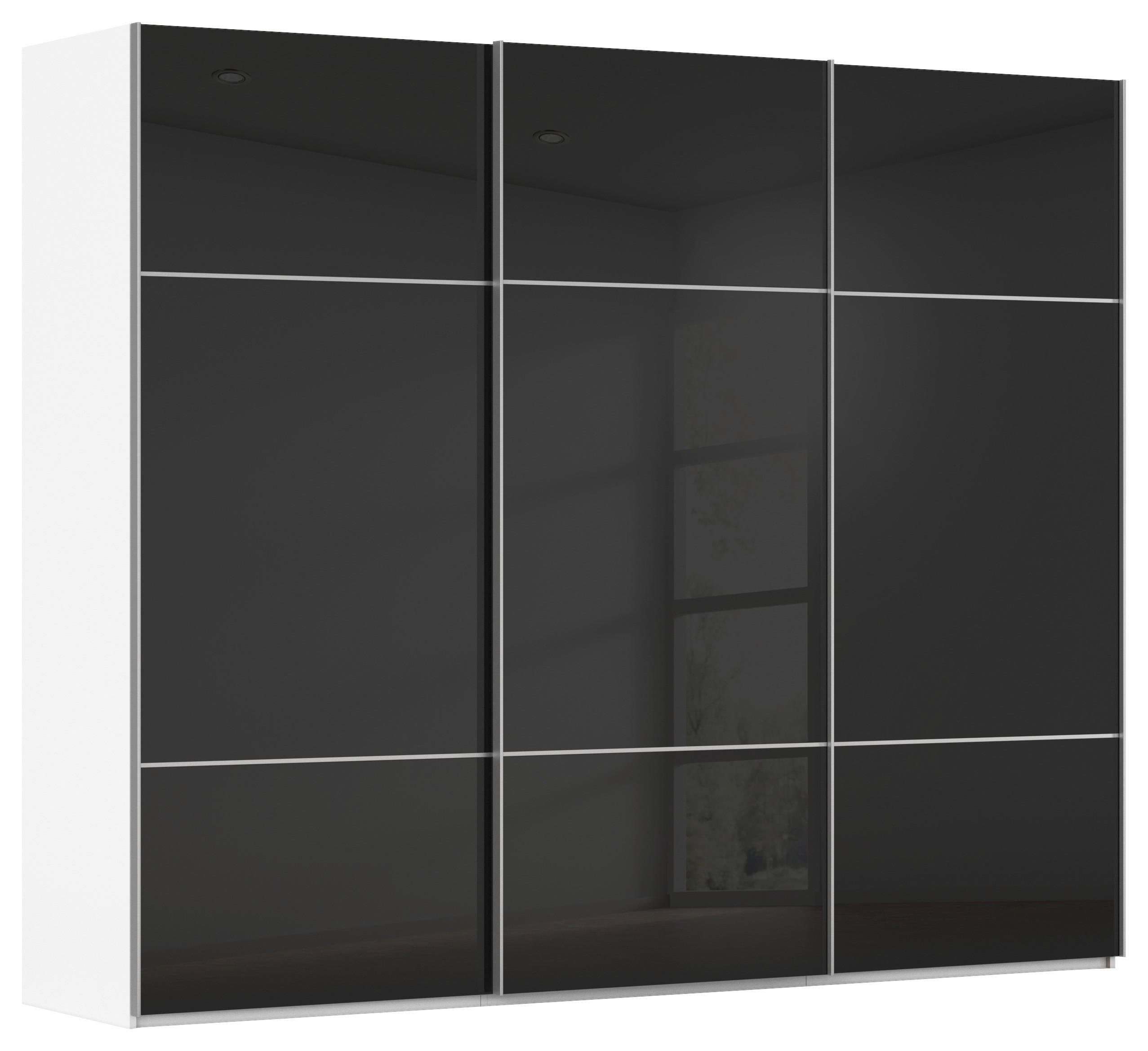 SCHWEBETÜRENSCHRANK 301/223/68 cm 3-türig Schwarz, Weiß  - Alufarben/Schwarz, KONVENTIONELL, Glas/Holzwerkstoff (301/223/68cm) - Novel