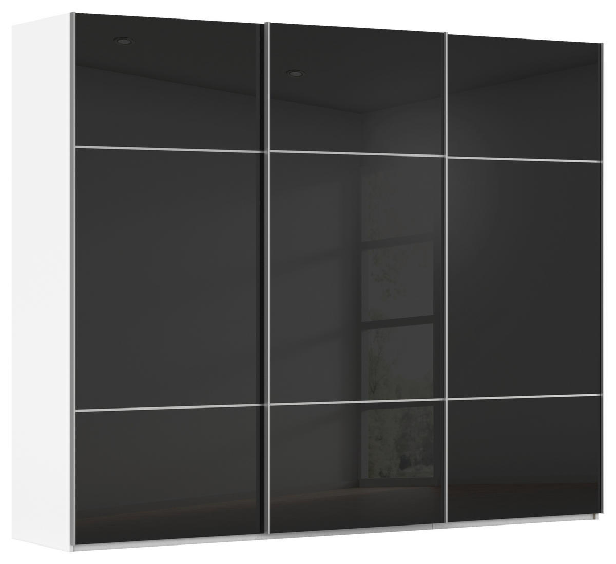 SCHWEBETÜRENSCHRANK 301/223/68 cm 3-türig Schwarz, Weiß  - Alufarben/Schwarz, KONVENTIONELL, Glas/Holzwerkstoff (301/223/68cm) - Novel