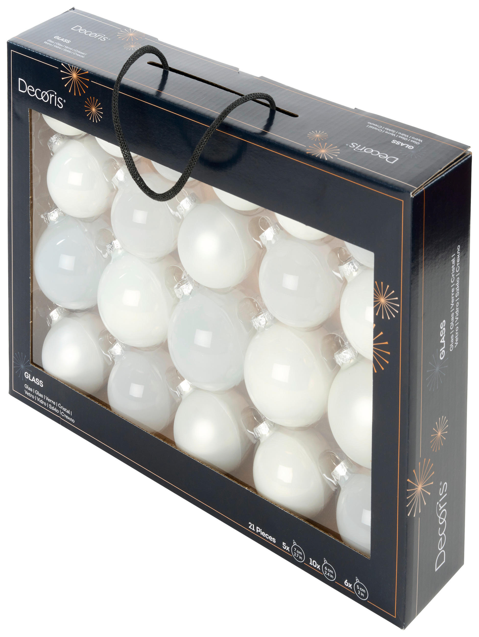 SET KROGLIC ZA BOŽIČNO JELKO - bela, Konvencionalno, steklo (7,00cm)
