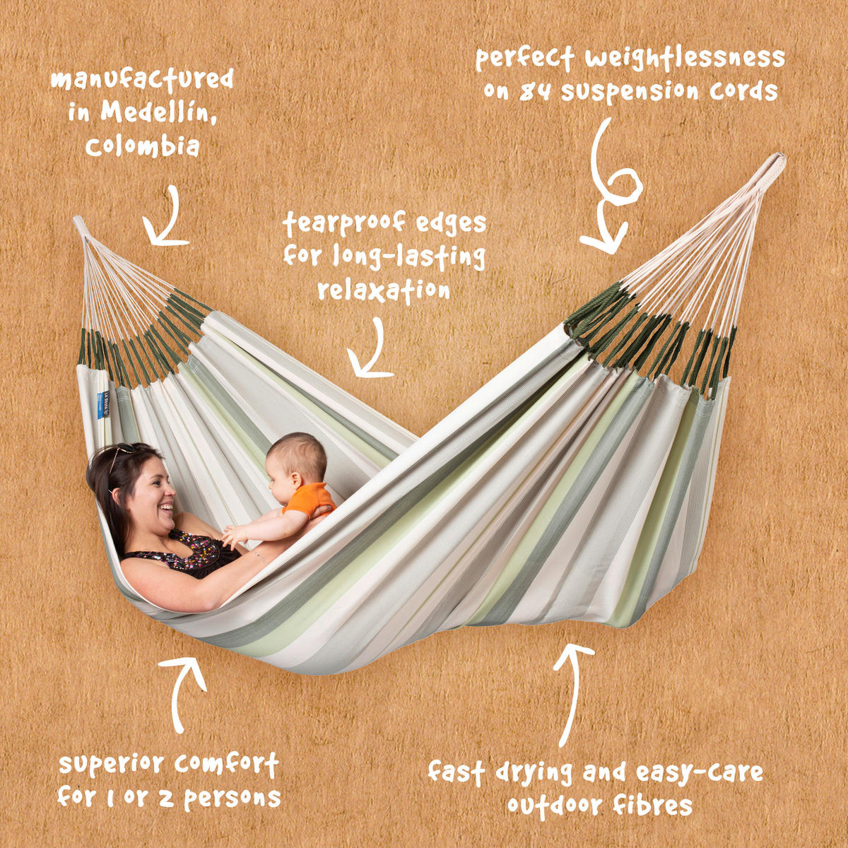 HÄNGEMATTE double outdoor  - Weiß/Hellgrün, KONVENTIONELL, Textil (160/350cm) - La Siesta