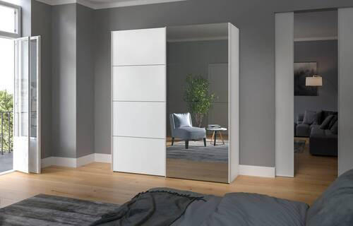 SCHWEBETÜRENSCHRANK 203/236/65 cm 2-türig Weiß  - Edelstahlfarben/Weiß, Design, Glas/Holzwerkstoff (203/236/65cm) - Boxxx