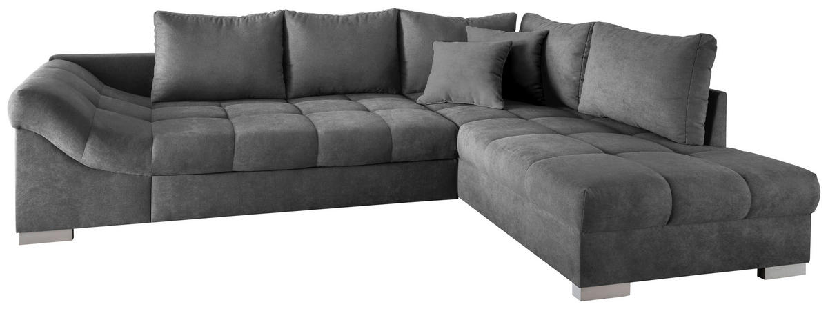 ECKSCHLAFSOFA Dunkelgrau Mikrofaser  - Dunkelgrau/Silberfarben, Design, Holz/Textil (298/202cm) - MID.YOU