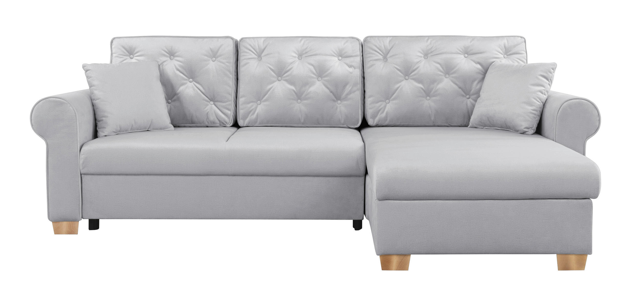 ECKSOFA in Hellgrau  - Buchefarben/Hellgrau, Design, Holz/Textil (266/161cm) - MID.YOU
