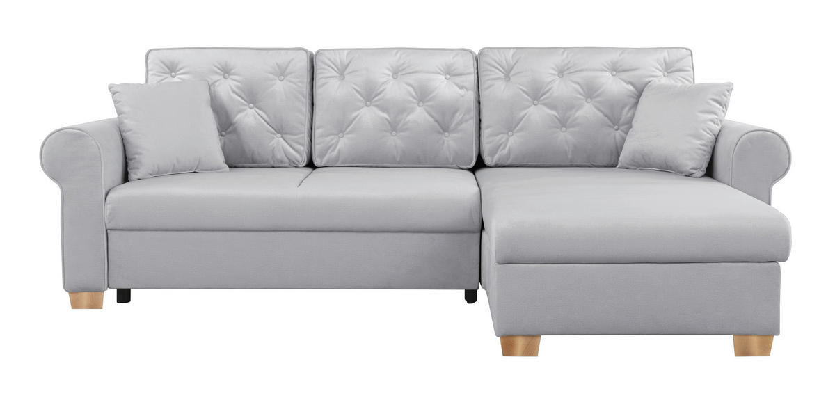 ECKSOFA in Hellgrau  - Buchefarben/Hellgrau, Design, Holz/Textil (266/161cm) - MID.YOU