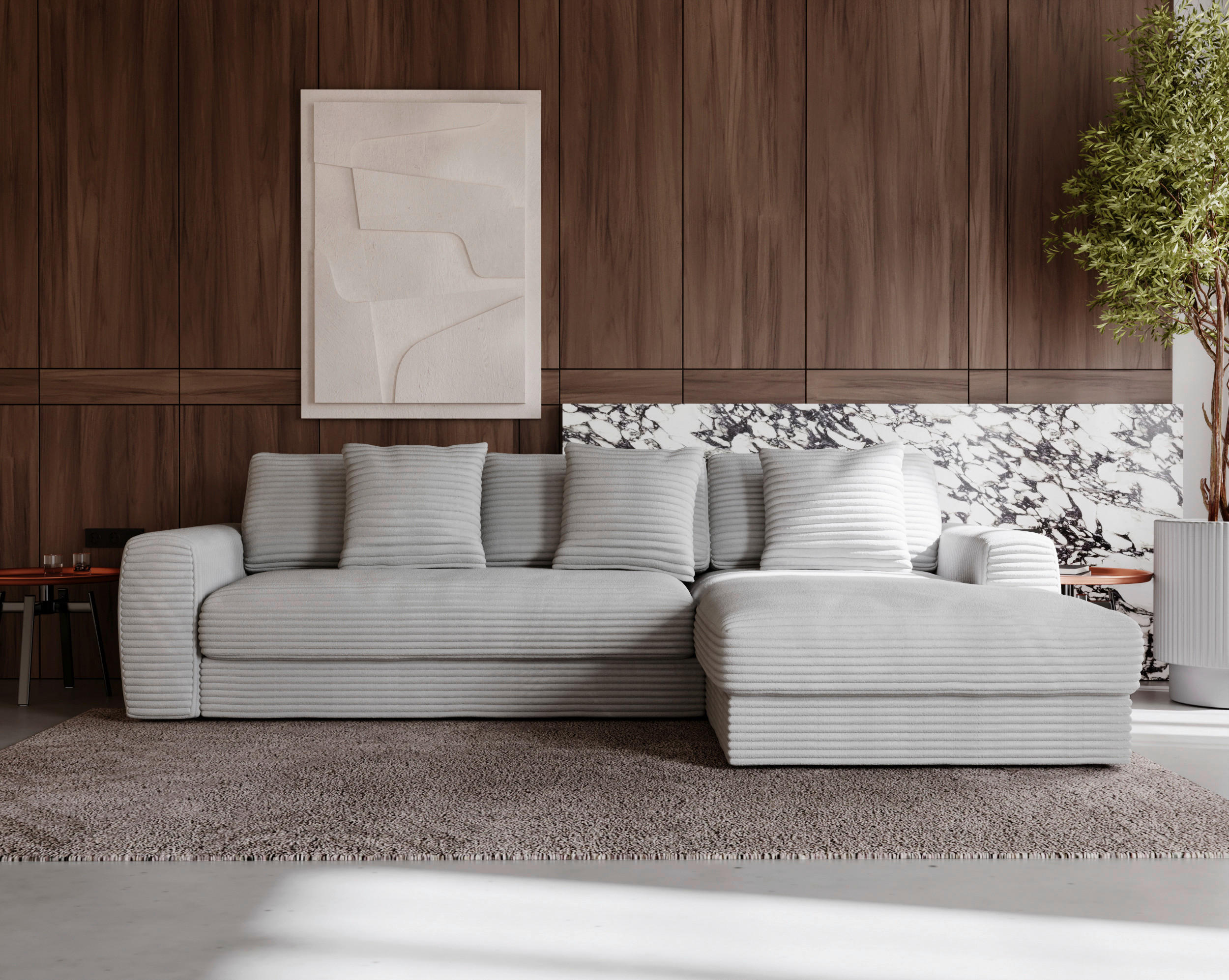 ECKSOFA Hellgrau Cord - Hellgrau/Schwarz, MODERN, Kunststoff/Textil (302/182cm) - Carryhome