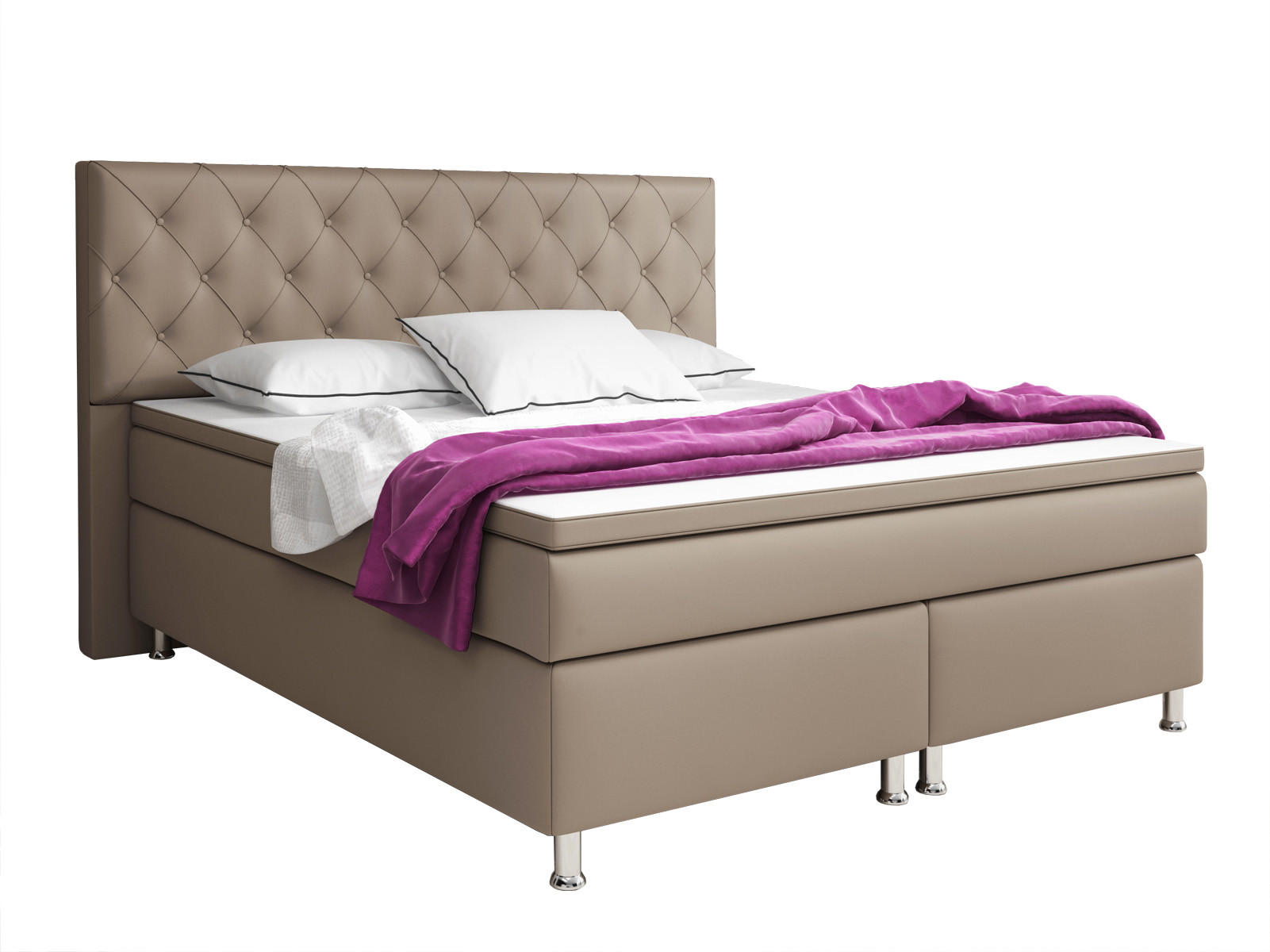 BOXSPRINGBETT 180/200 cm  in Cappuccino  - Silberfarben/Cappuccino, KONVENTIONELL, Leder/Textil (180/200cm) - MID.YOU